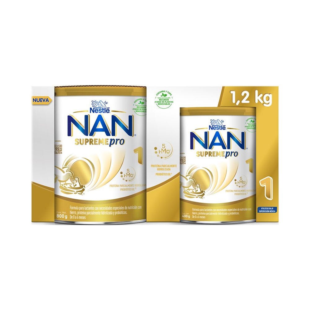 Fórmula infantil NAN® 1 SUPREME PRO, De 0 a 6 meses, 1 lata de 800 g y 1  lata de 400 g