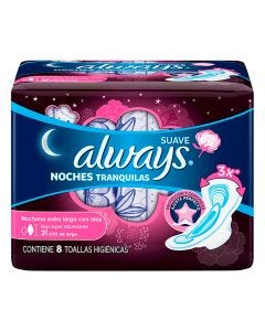 Noches Tranquilas Toallas Femeninas Nocturna Extra Larga con Alas Flujo Súper Abundante
