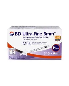 Jeringa para Insulina U-100/0.3 ml/31G x 6 mm